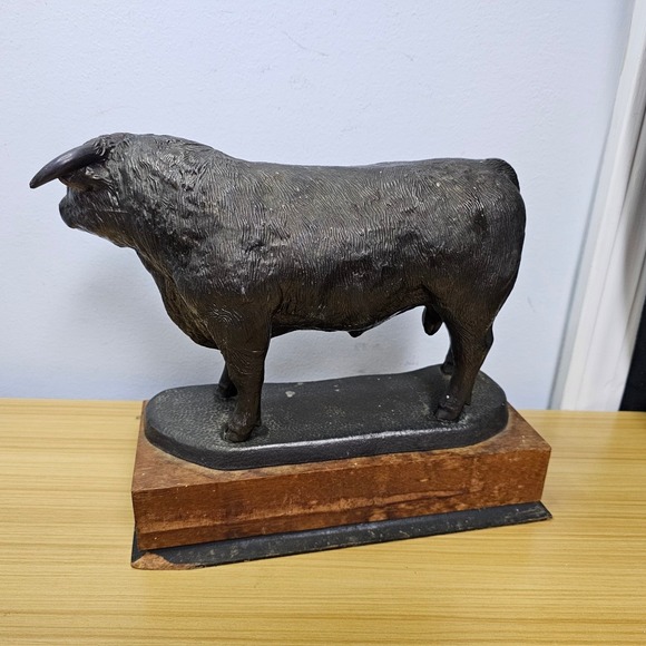 Vintage Cast Iron Bull Sculpture Figure with Base Metal Decorative - Picture 5 of 10